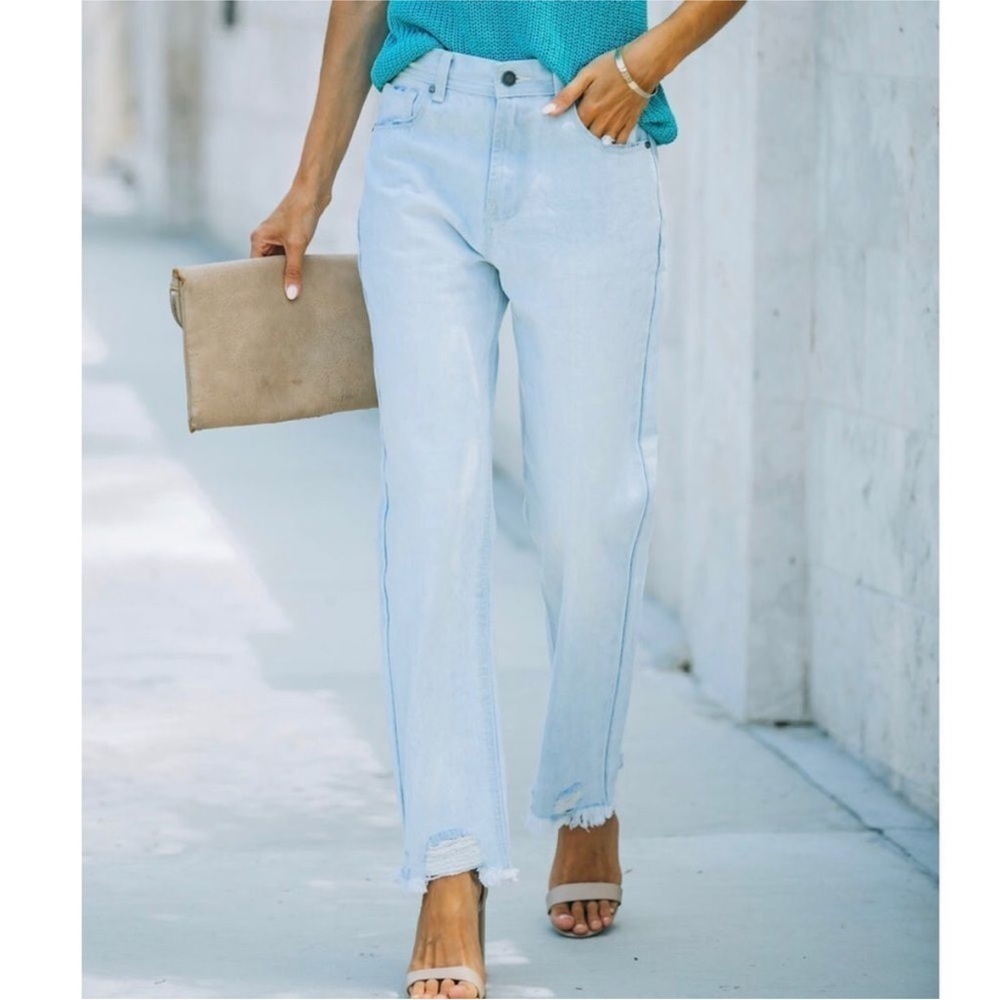 Wishlist High Waist River Rigid Faded Jeans Sz Large Frayed Hem Momcore Y2K